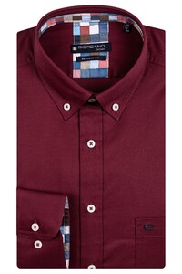 Giordano Ivy Button Down Fine Plain Twill Subtle Block Check Contrast Shirt Dark Red