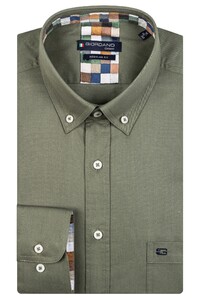 Giordano Ivy Button Down Fine Plain Twill Subtle Block Check Contrast Shirt Green