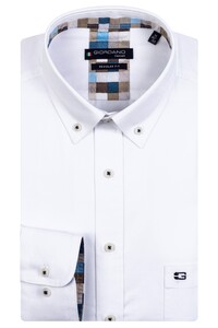 Giordano Ivy Button Down Fine Plain Twill Subtle Block Check Contrast Shirt Optical White