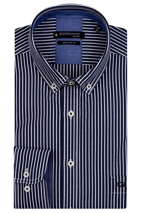 Giordano Ivy Button Down Fine Stripe Design Shirt Dark Navy