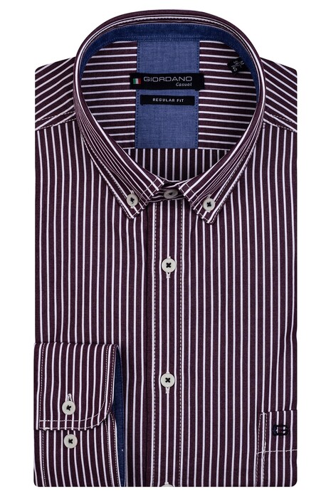 Giordano Ivy Button Down Fine Stripe Design Shirt Dark Red