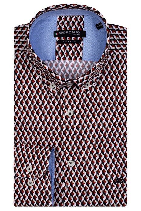Giordano Ivy Button Down Geometric Pattern Twill Overhemd Zwart-Brique