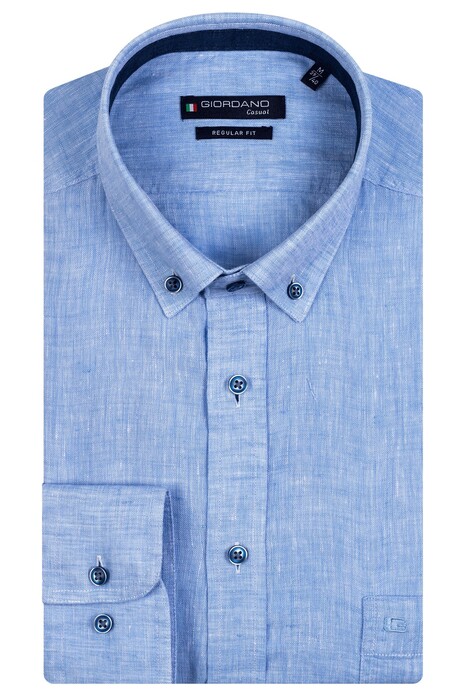 Giordano Ivy Button Down Linen Plain Shirt Blue