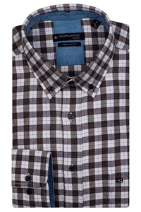 Giordano Ivy Button Down Small Brushed Check Overhemd Donker Bruin