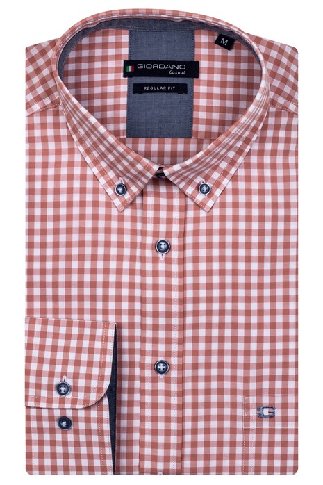 Giordano Ivy Button Down Small Check Overhemd Midden Rood
