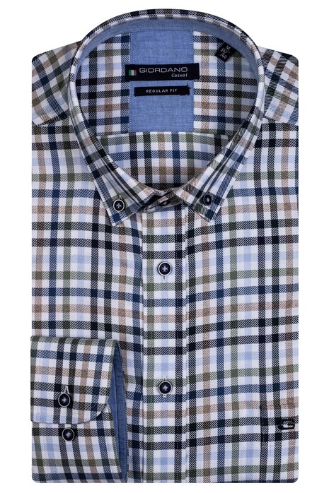 Giordano Ivy Button Down Twill Multi Mini Check Overhemd Donkergroen-Multi