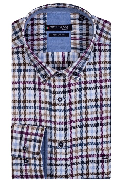 Giordano Ivy Button Down Twill Multi Mini Check Overhemd Paars-Multi