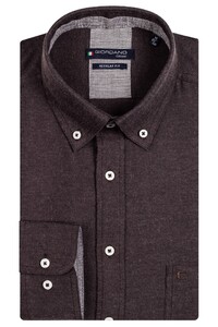 Giordano Ivy Button Down Two Tone Brushed Twill Cotton Wool Overhemd Donker Bruin