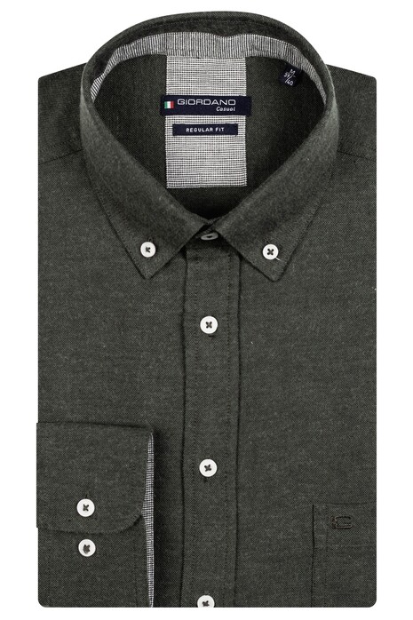 Giordano Ivy Button Down Two Tone Brushed Twill Cotton Wool Overhemd Donker Groen