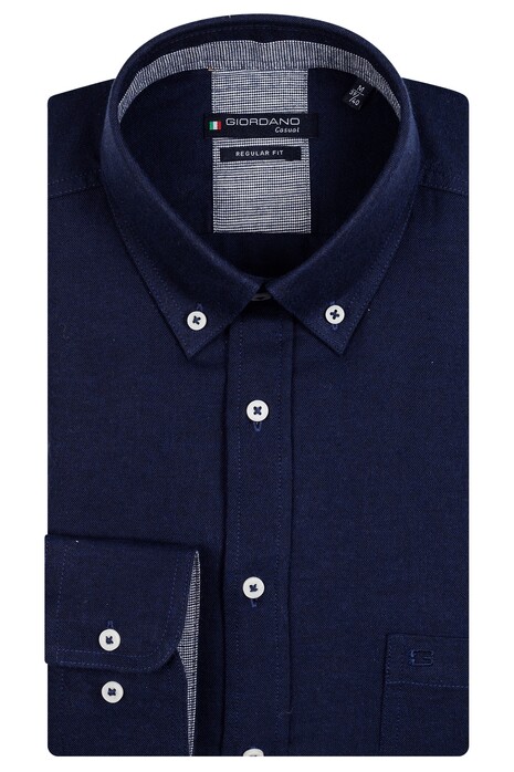 Giordano Ivy Button Down Two Tone Brushed Twill Cotton Wool Overhemd Navy