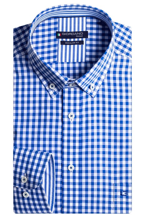 Giordano Ivy Button Down Two Tone Check Overhemd Blauw