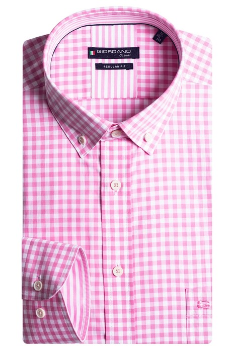 Giordano Ivy Button Down Two Tone Check Overhemd Zacht Roze