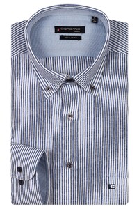 Giordano Ivy Button Down Washed Cotton Linnen Stripe Overhemd Navy