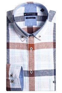 Giordano Ivy Check Multicolor Hemp Yarn Overhemd Bruin-Navy