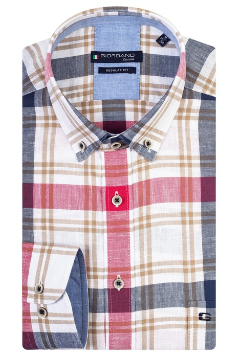 Giordano Ivy Check Multicolor Hemp Yarn Overhemd Rood-Navy