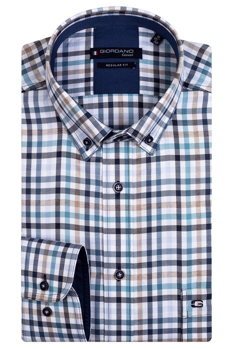 Giordano Ivy Classic Multicolor Check Overhemd Ocean Blue-Beige
