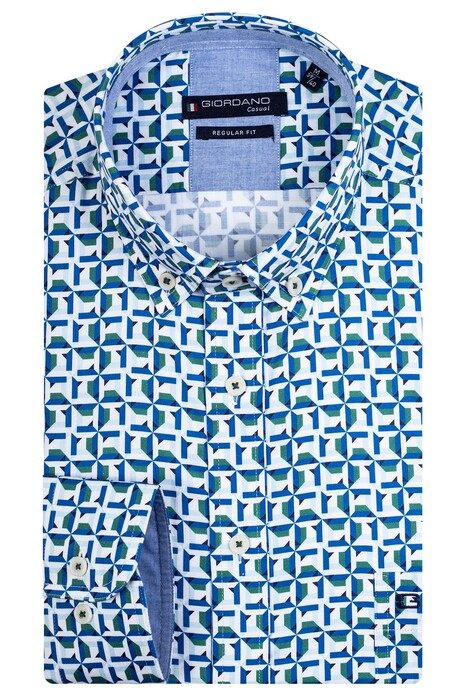 Giordano Ivy Fantasy Geometric Pattern Overhemd Groen-Blauw