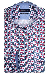 Giordano Ivy Fantasy Geometric Pattern Overhemd Rood-Blauw