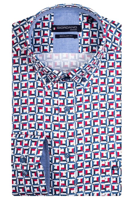 Giordano Ivy Fantasy Geometric Pattern Overhemd Rood-Blauw