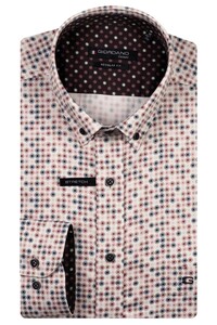 Giordano Ivy Graphic Circles Button-Down Satin Strech Shirt Deep Mauve-Multi