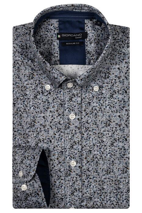 Giordano Ivy Herringbone Fantasy Pattern Overhemd Dark Navy