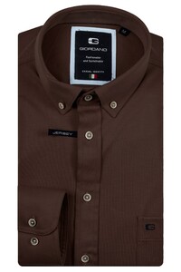 Giordano Ivy Jersey Liquid Cotton Button-Down Overhemd Donker Bruin