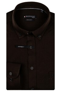 Giordano Ivy Jersey Liquid Cotton Button-Down Shirt Dark Brown Melange