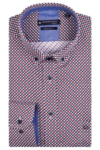 Giordano Ivy Multi Abstract Circle Pattern Button Down Overhemd Rood-Blauw