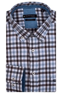 Giordano Ivy Multi Brushed Check Overhemd Donkerbruin-Blauw