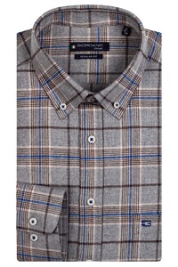 Giordano Ivy Two Sided Brushed Twill Check Overhemd Grijs-Blauw