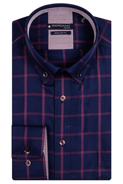 Giordano Ivy Two Tone Wide Twill Check Overhemd Navy-Rood