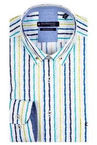 Giordano Ivy Waterbrush Stripe Pattern Shirt Green-Blue