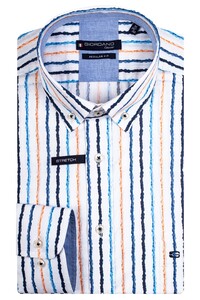 Giordano Ivy Waterbrush Stripe Pattern Shirt Orange-Blue