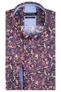 Giordano Ivy Wild Flowers Pattern Button Down Overhemd Rood