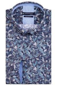 Giordano Ivy Wild Flowers Pattern Button Down Shirt Ocean Blue