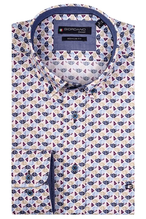 Giordano Kennedy Button Down Fancy Pattern on Satin Overhemd Paars-Blauw