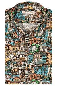 Giordano Lago Multicolor Houses Semi Cutaway Overhemd Pastel Blue-Multi