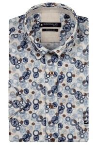Giordano League Abstract Circles Pattern Linnen Look Overhemd Navy-Multi