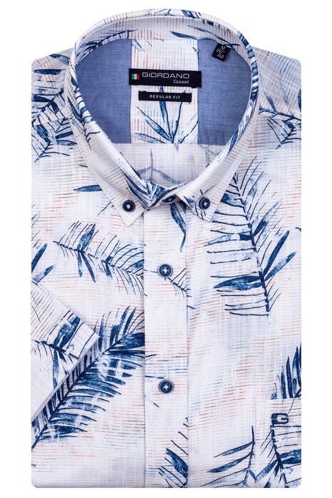 Giordano League Big Leaves Pattern Cotton Linen Shirt White-Blue