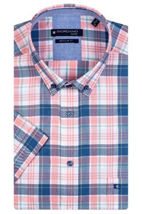 Giordano League Button Down Bright Multi Check Shirt Soft Coral-Blue