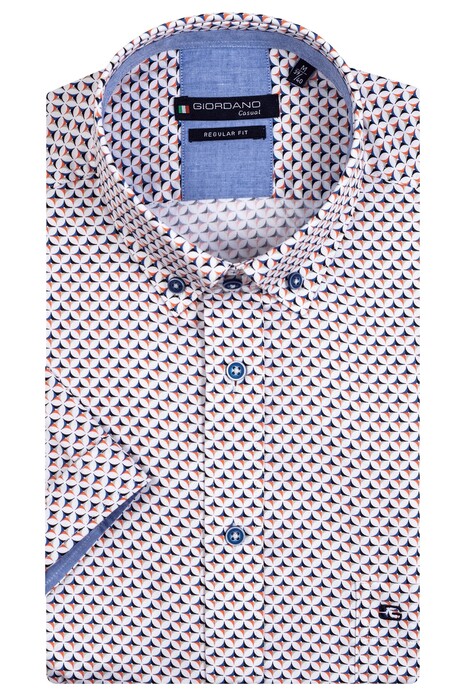 Giordano League Button Down Retro Star Pattern Shirt Soft Coral-Grey-Blue