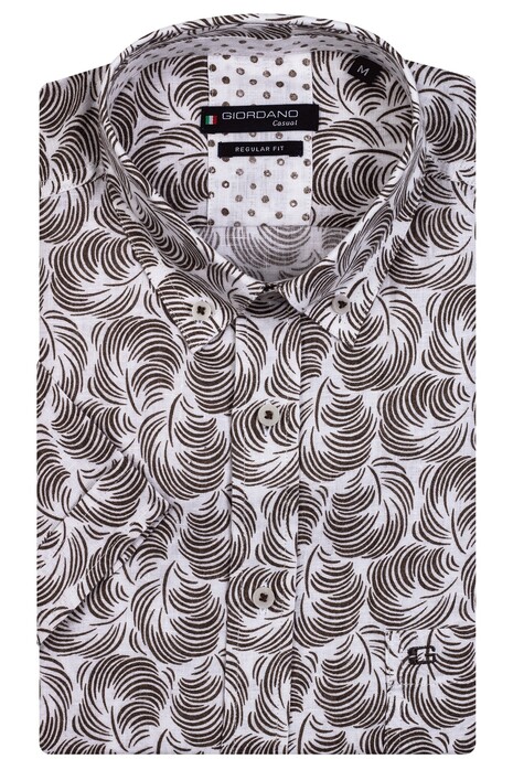 Giordano League Button Down Swirl Pattern Cotton Linen Shirt Dark Brown Melange