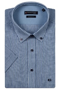 Giordano League Button-Down Washed Linen Fine Stripe Shirt Navy