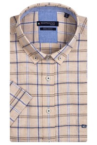 Giordano League Cotton Linen Button Down Check Shirt Beige