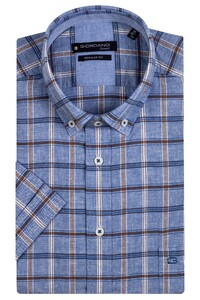Giordano League Cotton Linen Button Down Check Shirt Navy