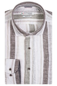 Giordano Linen Bold Stripes Row Cutaway Shirt Olive-Green-Off White