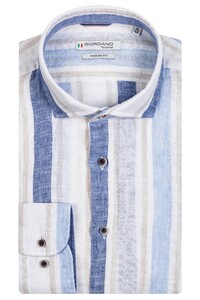 Giordano Linnen Bold Stripes Row Cutaway Overhemd Lichtblauw-Navy-Off White
