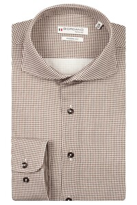 Giordano Locarno Soft Brushed Houndstooth Twill Semi Cutaway Collar Overhemd Donker Bruin