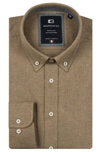 Giordano Loretto Button-Down Melange Flannel Twill Shirt Dark Brown Melange