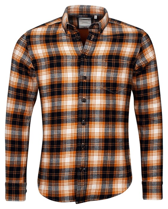 Giordano Lucca Button Down Patchwork Check Overshirt Yellow-Orange
